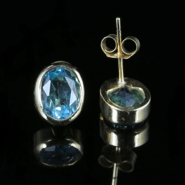 Victorian Style Blue Topaz Stud Earrings 9ct Gold