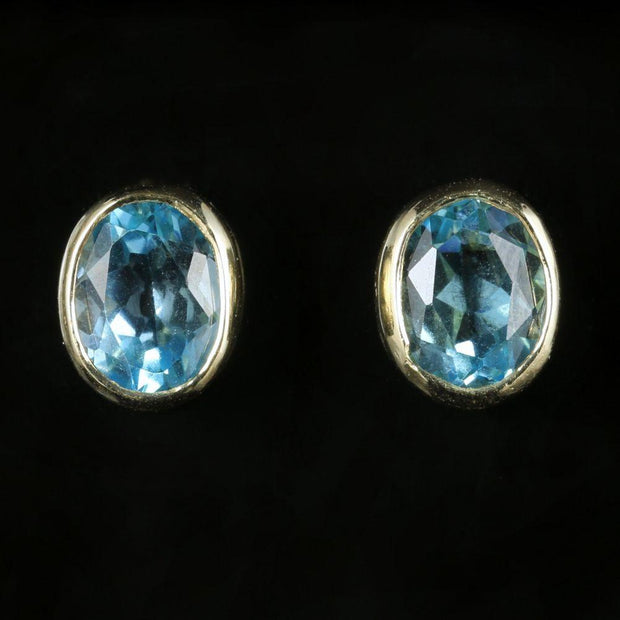 Victorian Style Blue Topaz Earrings 9Ct Yellow Gold