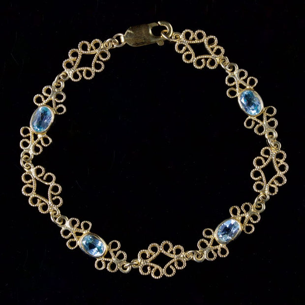 Blue Topaz Filigree Bracelet 9Ct Gold Bracelet