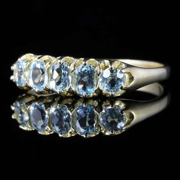 Blue Topaz Ring 5 Stone 9Ct Gold
