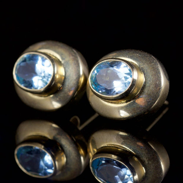 Blue Topaz Stud Earrings 9Ct Gold