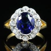 Blue And White Paste Cluster Ring 18Ct On Silver