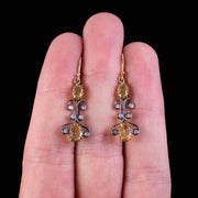 Victorian Style Citrine Diamond Drop Earrings Silver 9Ct Gold