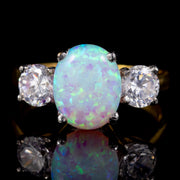 Cultured Opal Trilogy Ring White Quartz 9Ct On Silver