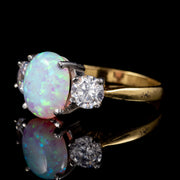 Cultured Opal Trilogy Ring White Quartz 9Ct On Silver