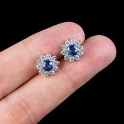 Ceylon Sapphire Diamond Flower Stud Earrings Platinum 0.80ct Sapphires 1.20ct Of Diamond