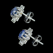 Ceylon Sapphire Diamond Flower Stud Earrings Platinum 0.80ct Sapphires 1.20ct Of Diamond