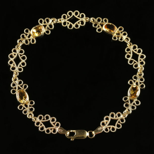 Citrine Filigree Gold Bracelet 9Ct Gold