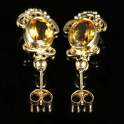 Victorian Style Citrine Gold Drop Earrings 9ct Gold