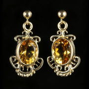 Victorian Style Citrine Gold Drop Earrings 9ct Gold