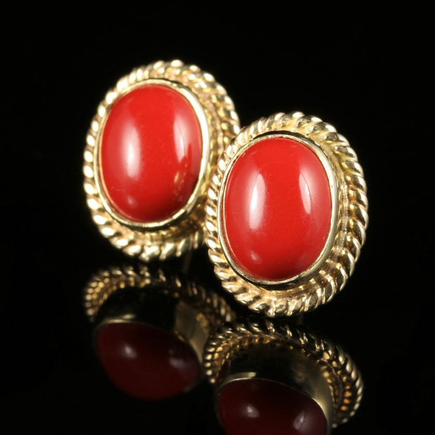 Coral Gold Stud Earrings 9Ct Gold