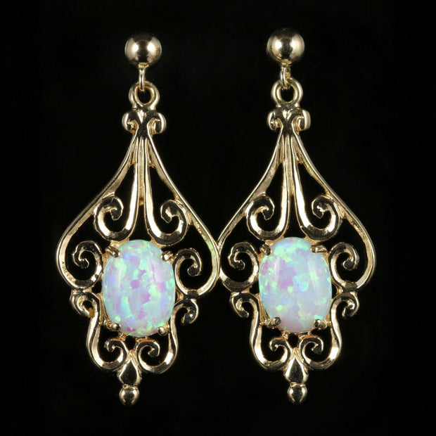 Victorian Style Opal Gold Earrings 9ct Gold