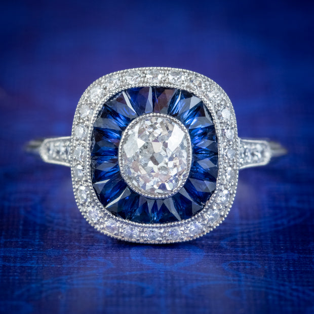 Diamond Sapphire Cluster Ring Platinum 1.50ct Of Diamond