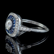 Art Deco Style Diamond Sapphire Cluster Ring Platinum 1.50ct Of Diamond
