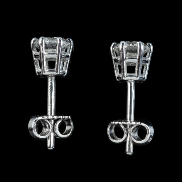 Edwardian Style Diamond Solitaire Stud Earrings 18ct White Gold 1.20ct Of Diamond