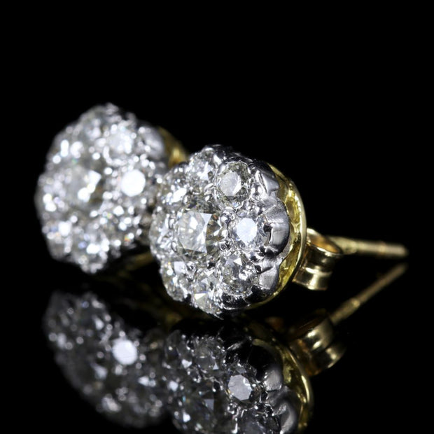 Diamond 1.25Ct Cluster 18Ct Gold Earrings