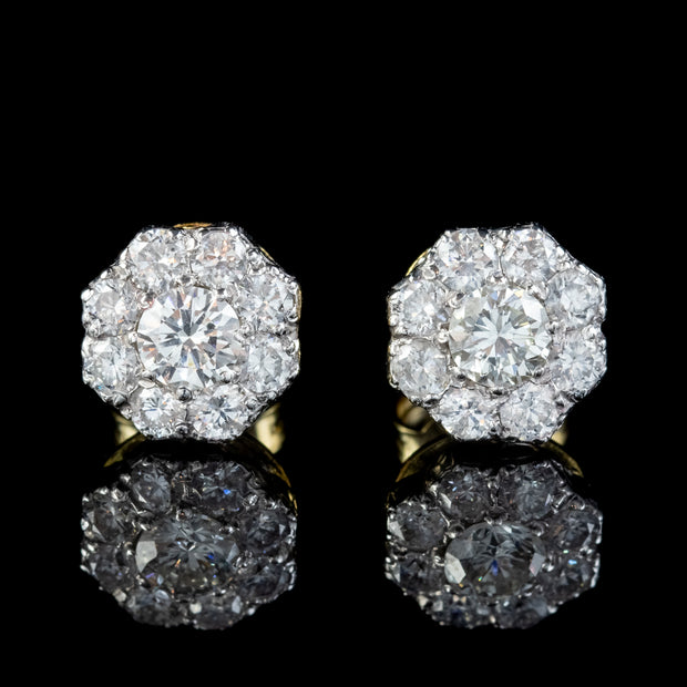 Victorian Style Diamond Cluster Earrings 18Ct Gold 1.25Ct Of Diamond