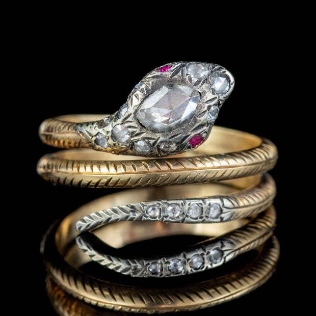Diamond Coiled Snake Ring 18Ct Gold Silver 1Ct Of Rose Cut Diamond