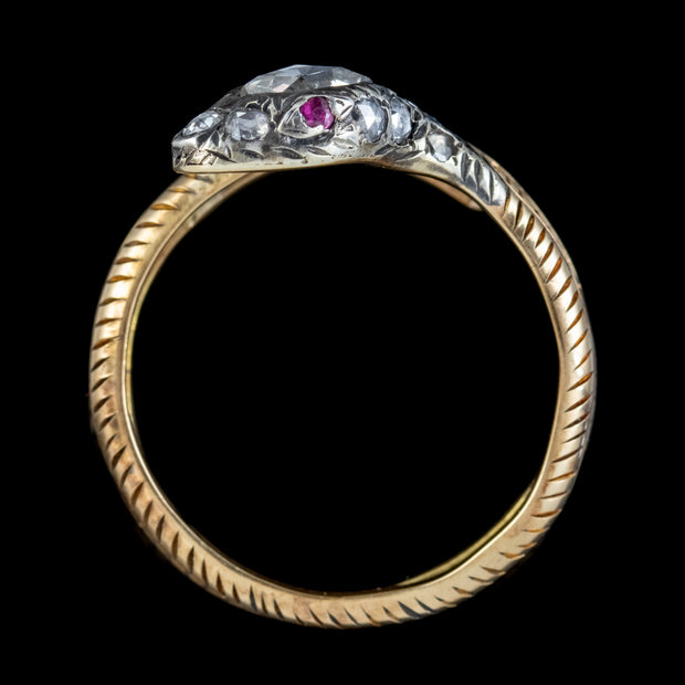 Diamond Coiled Snake Ring 18Ct Gold Silver 1Ct Of Rose Cut Diamond