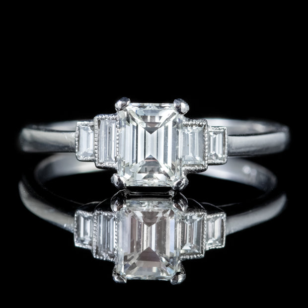 Diamond Engagement Ring Platinum 1Ct Emerald Cut Diamond Cert