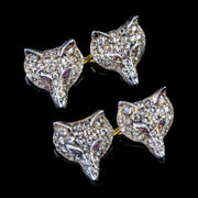 Victorian Style Diamond Fox Cufflinks Ruby Eyes 18Ct Gold Silver 2Ct Of Diamond