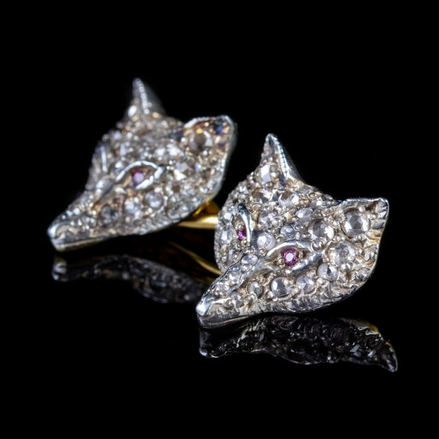 Diamond Fox Cufflinks Ruby Eyes 18Ct Gold Silver 2Ct Of Diamond