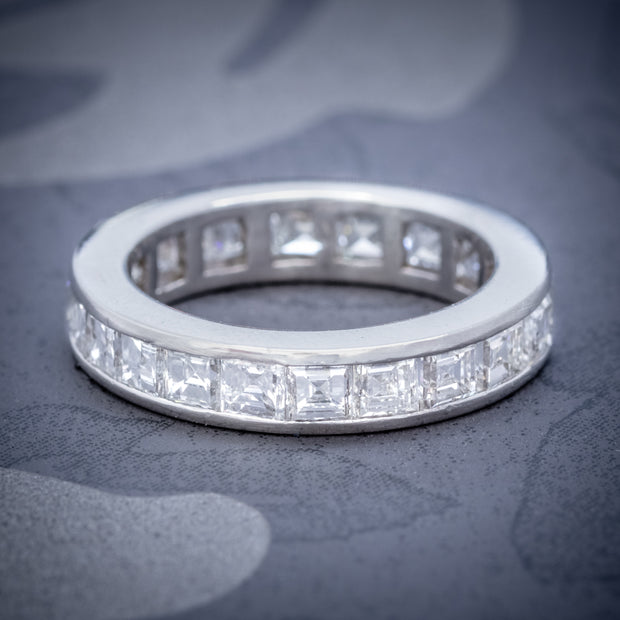 Art Deco Style Diamond Full Eternity Ring 18Ct White Gold 3Ct Of Carre Cut Diamonds