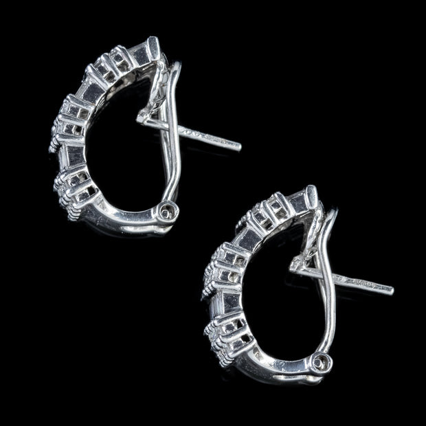 Diamond Half Hoop Cluster Earrings 18Ct White Gold 3Ct Of Diamond