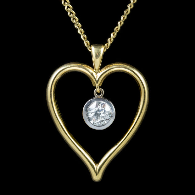Vintage Diamond Heart Pendant Necklace 18Ct Gold 0.75Ct Diamond