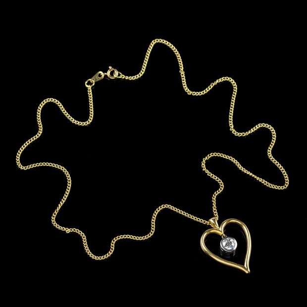 Vintage Diamond Heart Pendant Necklace 18Ct Gold 0.75Ct Diamond