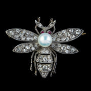 Diamond Pearl Ruby Bee Brooch Silver 18Ct Gold 1Ct Diamonds