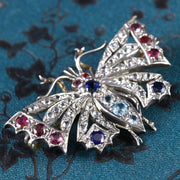 Diamond Sapphire Ruby Aquamarine Butterfly Brooch