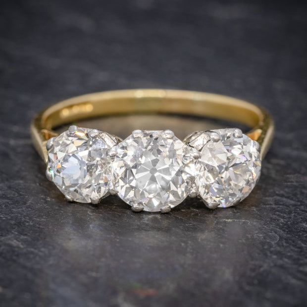 Diamond Trilogy Ring 18Ct Gold 3.17Ct Of Diamond Full Cert