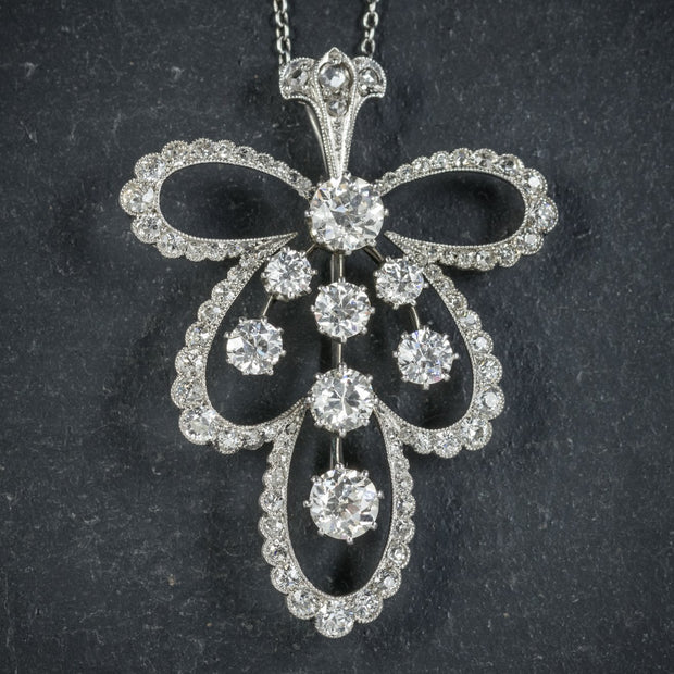 Antique Edwardian Diamond Pendant Necklace Platinum Brooch 4Cts Of Diamond