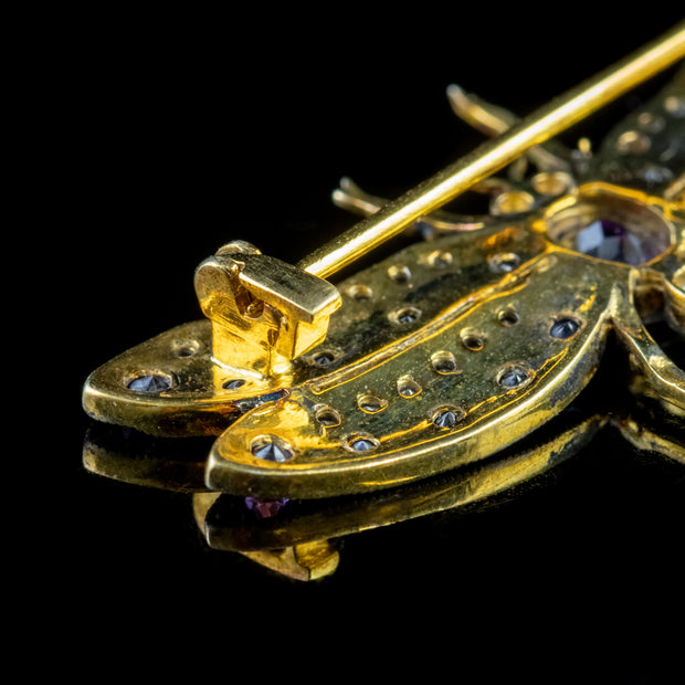 Dragonfly Brooch Amethyst Diamond Sapphire 18Ct Gold On Silver