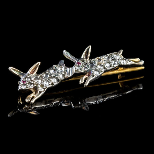 Victorian Style Diamond Hare Brooch 18Ct Gold Silver Pin