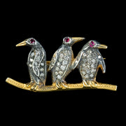 Diamond Ruby Penguin Brooch Silver 18ct Gold