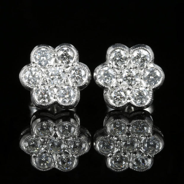 Diamond Cluster Earrings 18Ct White Gold 1.40Ct Of Diamonds