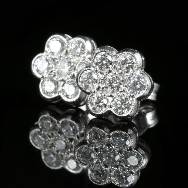 Diamond Cluster Earrings 18Ct White Gold 1.40Ct Of Diamonds