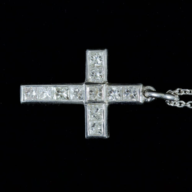 Diamond Cross Pendant Necklace 18Ct White Gold