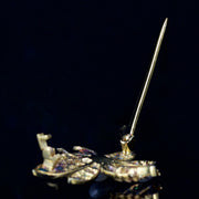 Diamond Emerald Pearl Insect Brooch 18Ct Gold Silver