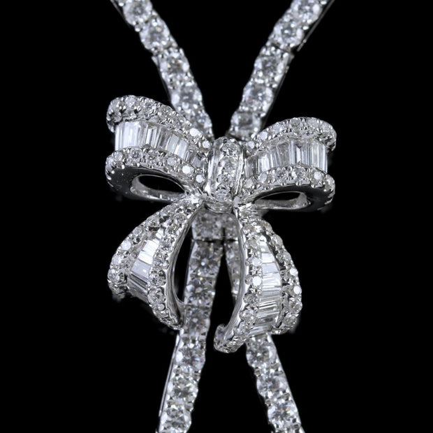 Diamond Necklace 18Ct White Gold Marquise Diamond Bow Dropper