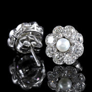Diamond Pearl Cluster 18Ct Gold Earrings