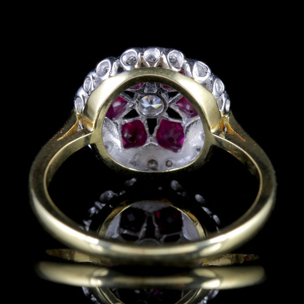 Diamond Ruby Cluster Ring 18Ct Gold