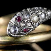 Diamond Ruby Snake Ring 18Ct Gold Coiled Serpent