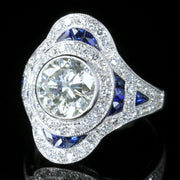 Diamond Sapphire Cluster Ring 4Ct Of Diamond 18Ct White Gold