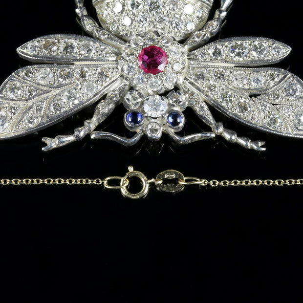 Diamond Sapphire Ruby Bumble Bee Necklace Silver 18Ct Gold