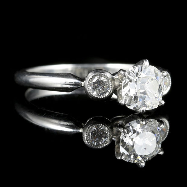 Diamond Trilogy Engagement Ring Platinum 1.08Ct Old Cut Diamond