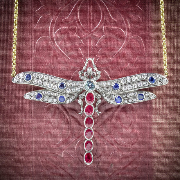 Diamond Dragonfly Pendant Necklace Diamonds Rubies Sapphires Aquamarine