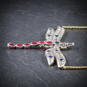 Diamond Dragonfly Pendant Necklace Diamonds Rubies Sapphires Aquamarine